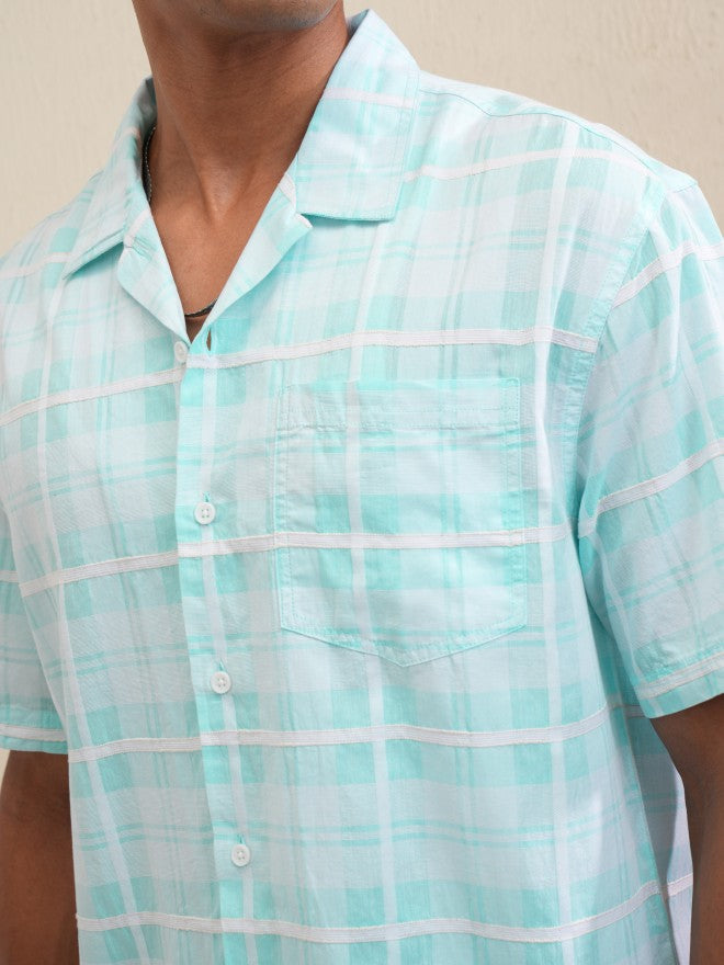 Locomotive Men Blue Checked Relaxed Fit Casual Shirt - Blue - Image 5
