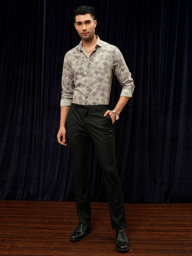 Locomotive Premium Men Beige Printed Slim Fit Casual Shirt - Beige - Image 2