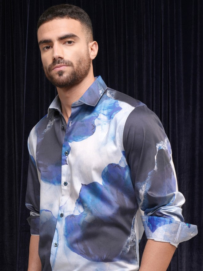 Locomotive Premium Men Blue Printed Slim Fit Casual Shirt - Blue - Image 1