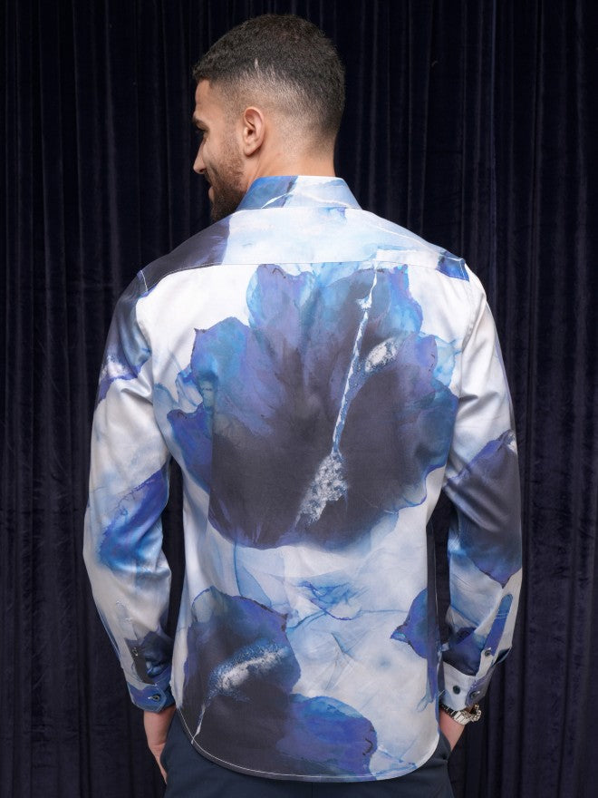 Locomotive Premium Men Blue Printed Slim Fit Casual Shirt - Blue - Image 3