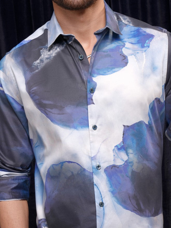 Locomotive Premium Men Blue Printed Slim Fit Casual Shirt - Blue - Image 5