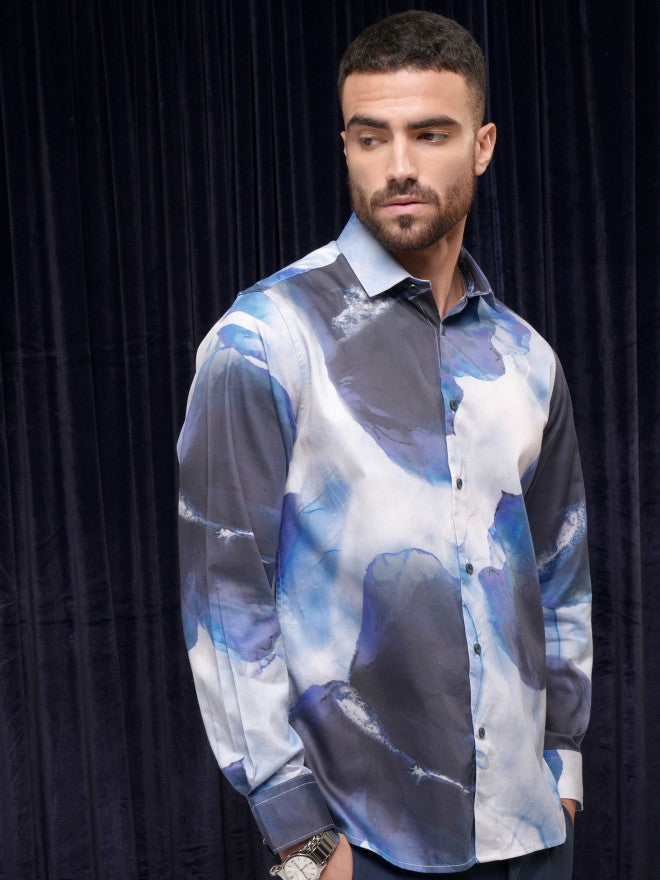 Locomotive Premium Men Blue Printed Slim Fit Casual Shirt - Blue - Image 6