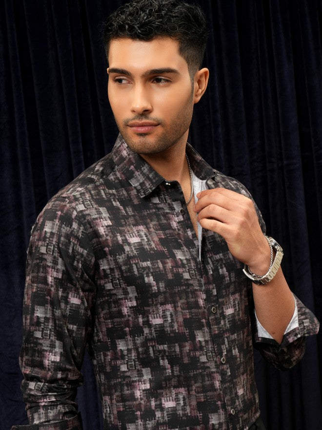Locomotive Premium Men Purple Printed Slim Fit Casual Shirt - Purple - Image 1