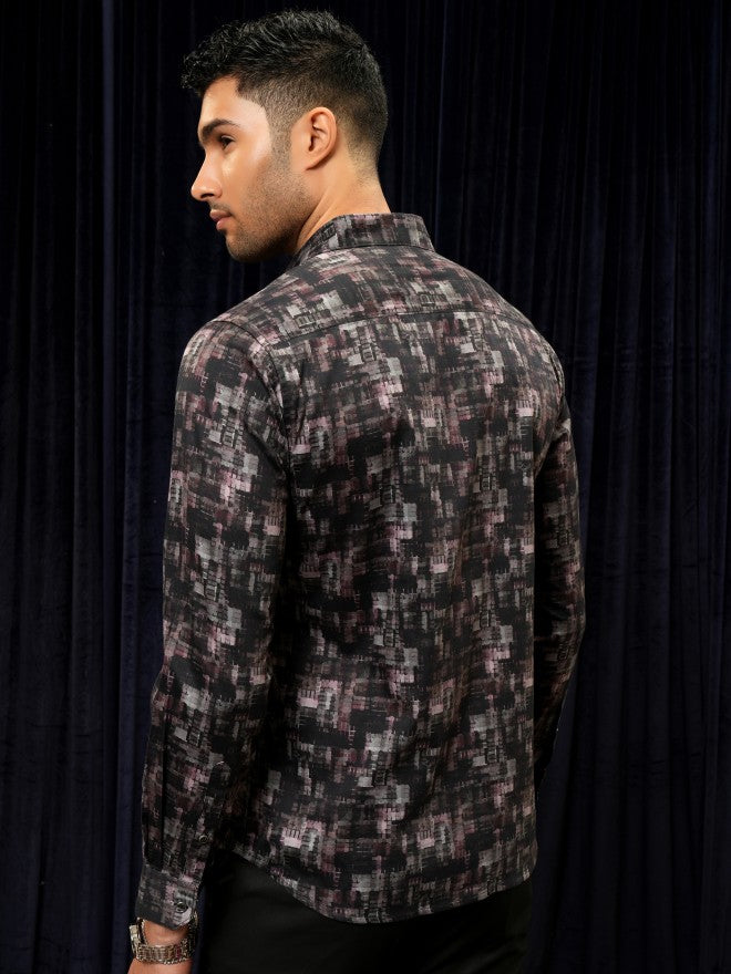 Locomotive Premium Men Purple Printed Slim Fit Casual Shirt - Purple - Image 3