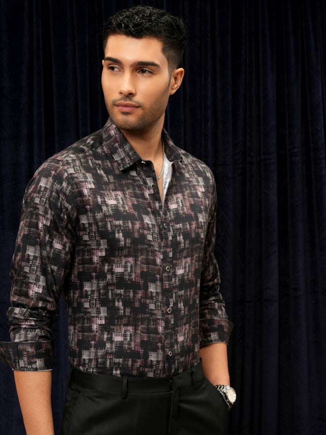 Locomotive Premium Men Purple Printed Slim Fit Casual Shirt - Purple - Image 6
