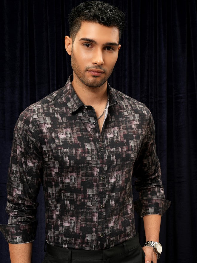 Locomotive Premium Men Purple Printed Slim Fit Casual Shirt - Purple - Image 7