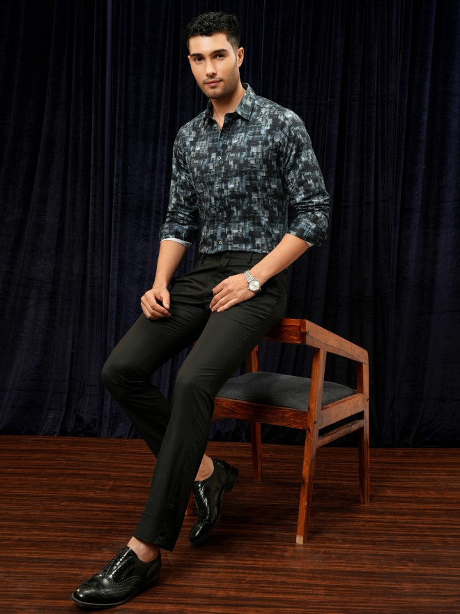 Locomotive Premium Men Teal Printed Slim Fit Casual Shirt - Teal - Image 2