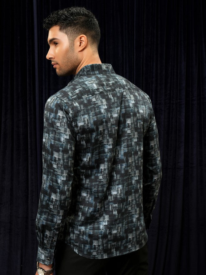 Locomotive Premium Men Teal Printed Slim Fit Casual Shirt - Teal - Image 3