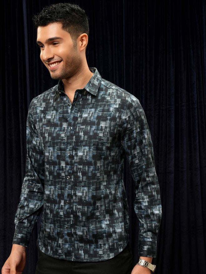 Locomotive Premium Men Teal Printed Slim Fit Casual Shirt - Teal - Image 4