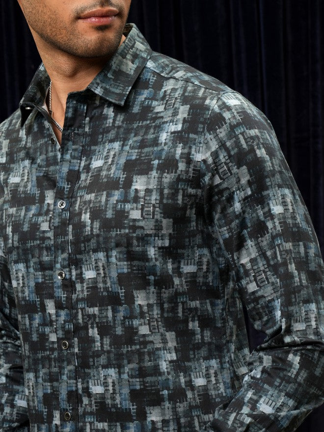Locomotive Premium Men Teal Printed Slim Fit Casual Shirt - Teal - Image 5