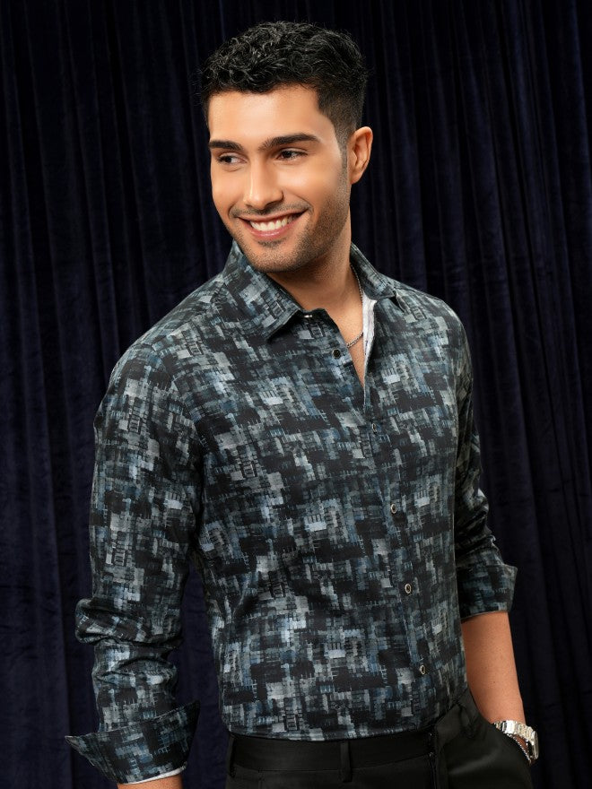 Locomotive Premium Men Teal Printed Slim Fit Casual Shirt - Teal - Image 6