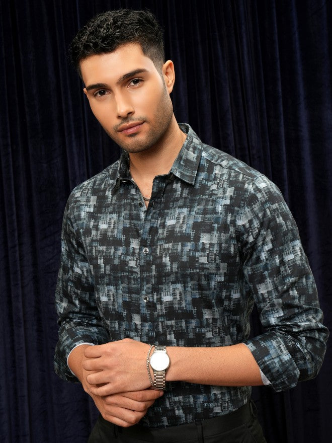 Locomotive Premium Men Teal Printed Slim Fit Casual Shirt - Teal - Image 7