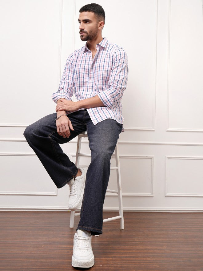 Locomotive Premium Men White Checked Regular Fit Casual Shirt - White - Image 2