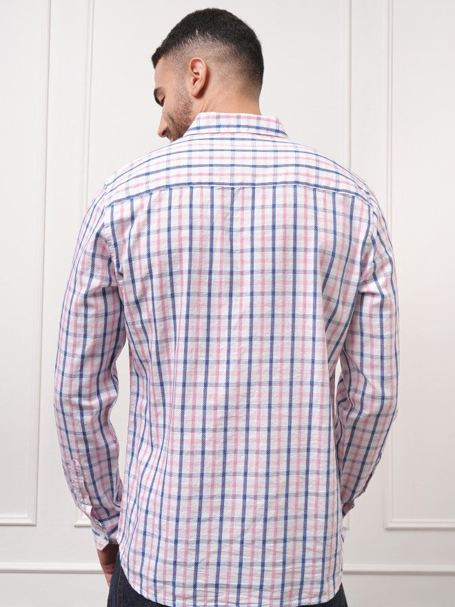 Locomotive Premium Men White Checked Regular Fit Casual Shirt - White - Image 3