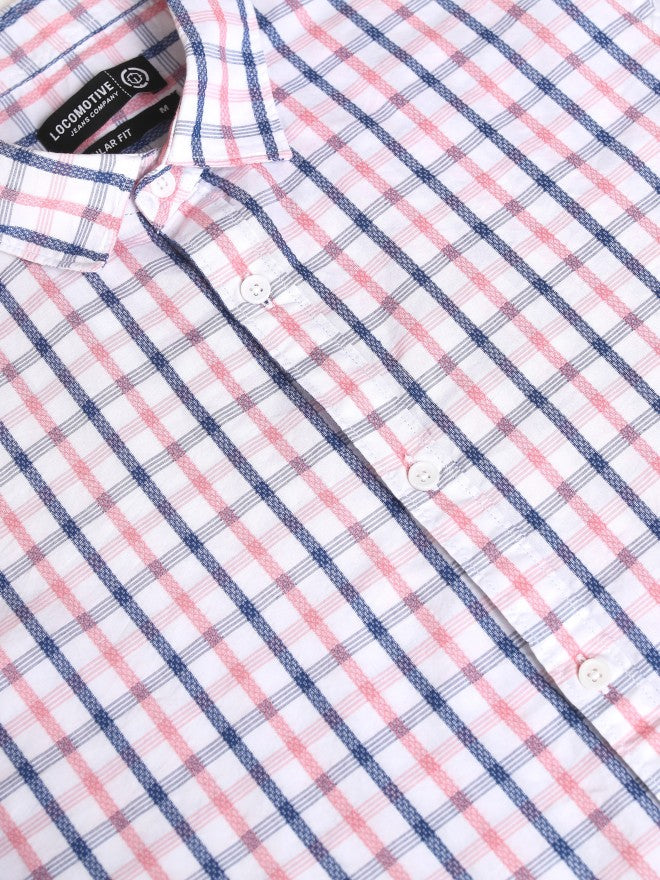 Locomotive Premium Men White Checked Regular Fit Casual Shirt - White - Image 7