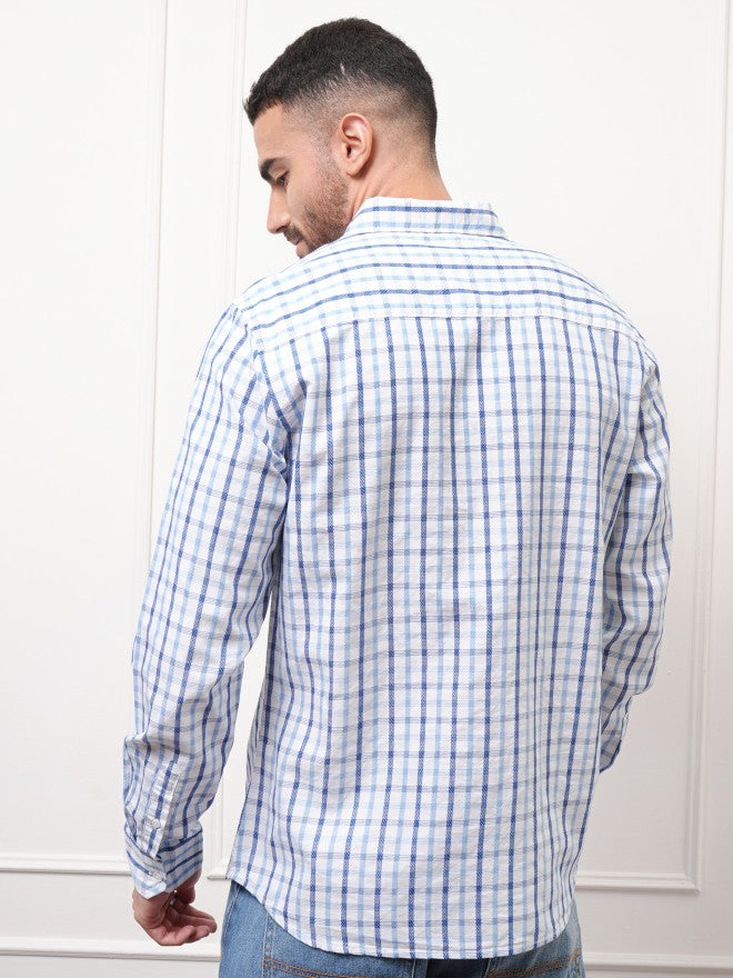 Locomotive Premium Men White Checked Regular Fit Casual Shirt - White - Image 3