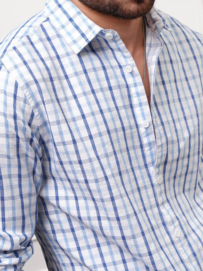 Locomotive Premium Men White Checked Regular Fit Casual Shirt - White - Image 5