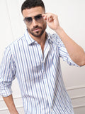 Locomotive Premium Men White Striped Regular Fit Casual Shirt - White - Image 1