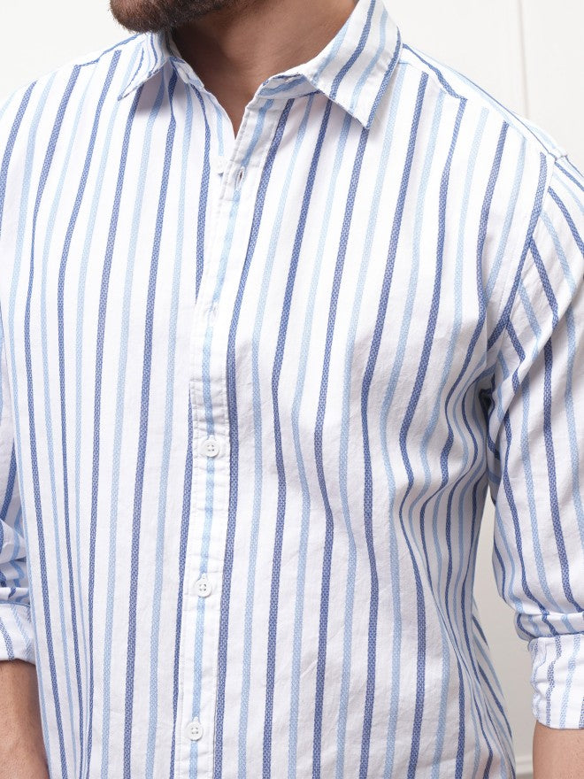 Locomotive Premium Men White Striped Regular Fit Casual Shirt - White - Image 5