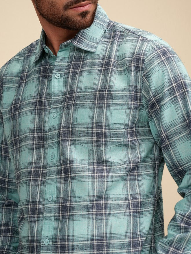 Locomotive Men Green Checked Regular Fit Casual Shirt - Green - Image 5