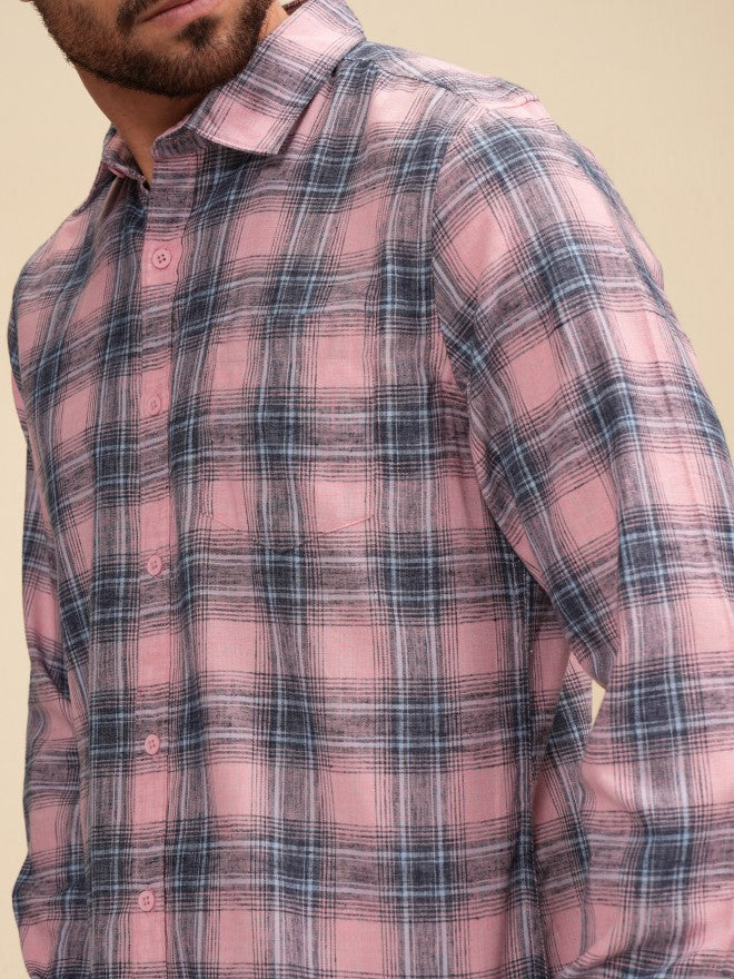 Locomotive Men Pink Checked Regular Fit Casual Shirt - Pink - Image 5