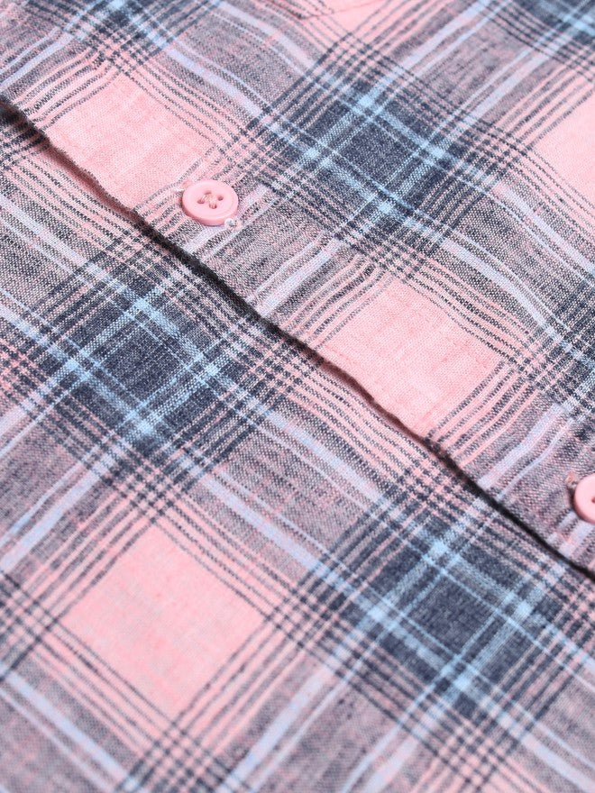Locomotive Men Pink Checked Regular Fit Casual Shirt - Pink - Image 8