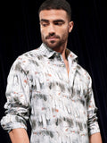 Locomotive Men Grey Printed Slim Fit Casual Shirt - Grey - Image 1