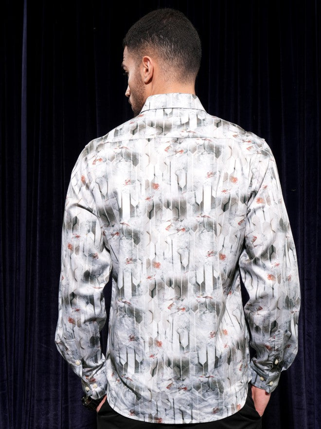 Locomotive Men Grey Printed Slim Fit Casual Shirt - Grey - Image 3