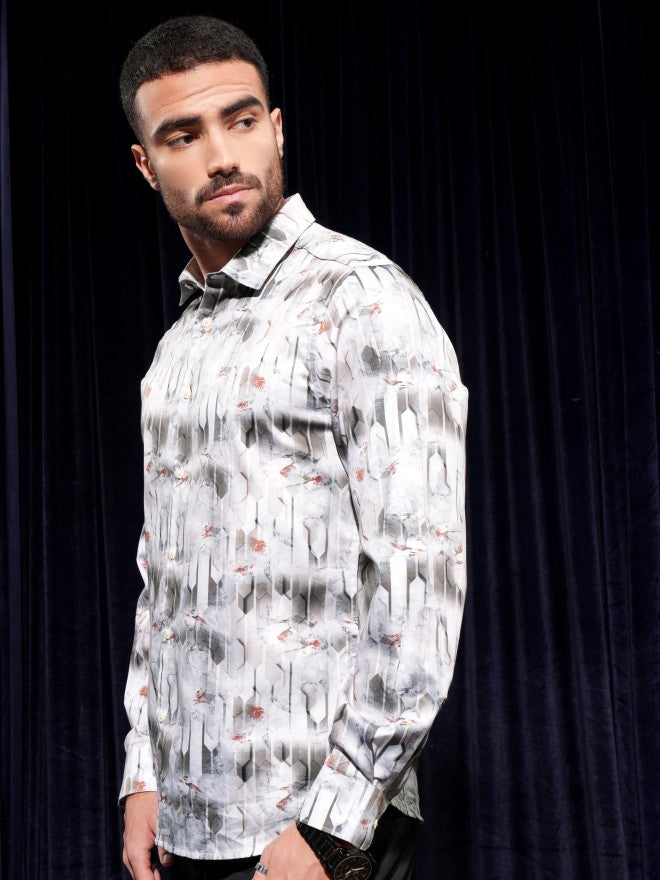 Locomotive Men Grey Printed Slim Fit Casual Shirt - Grey - Image 4