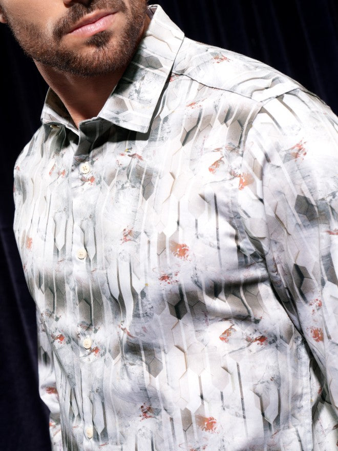 Locomotive Men Grey Printed Slim Fit Casual Shirt - Grey - Image 5