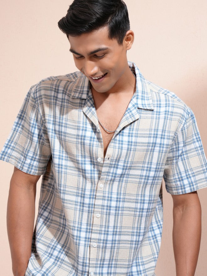 Locomotive Men Beige Checked Relaxed Fit Casual Shirt - Beige - Image 1