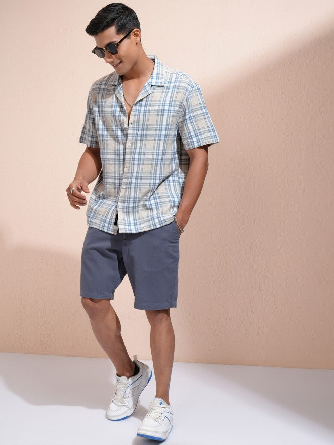 Locomotive Men Beige Checked Relaxed Fit Casual Shirt - Beige - Image 2