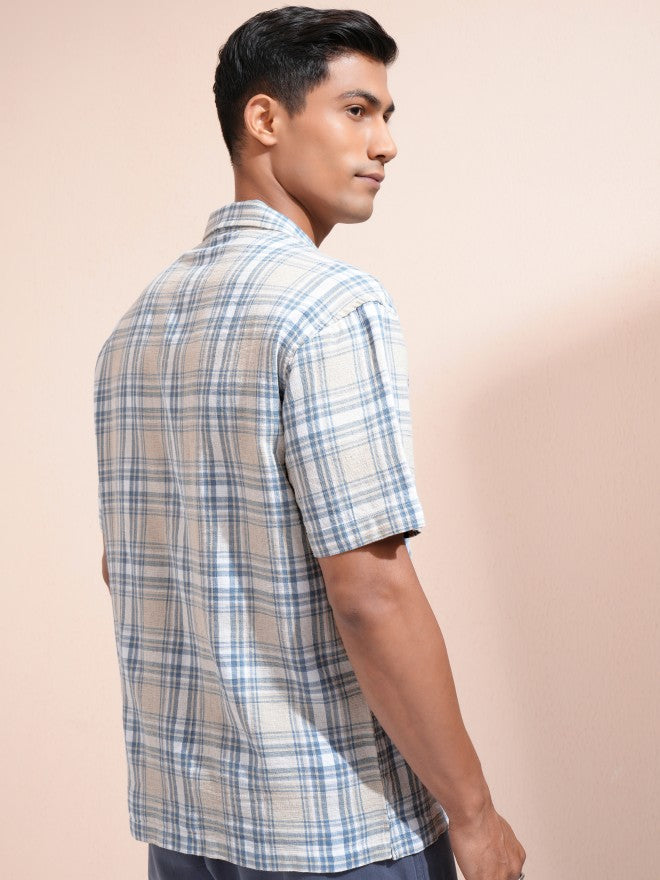 Locomotive Men Beige Checked Relaxed Fit Casual Shirt - Beige - Image 3