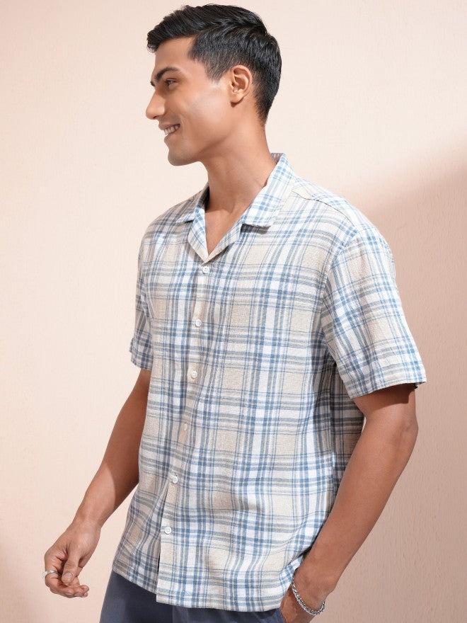 Locomotive Men Beige Checked Relaxed Fit Casual Shirt - Beige - Image 4
