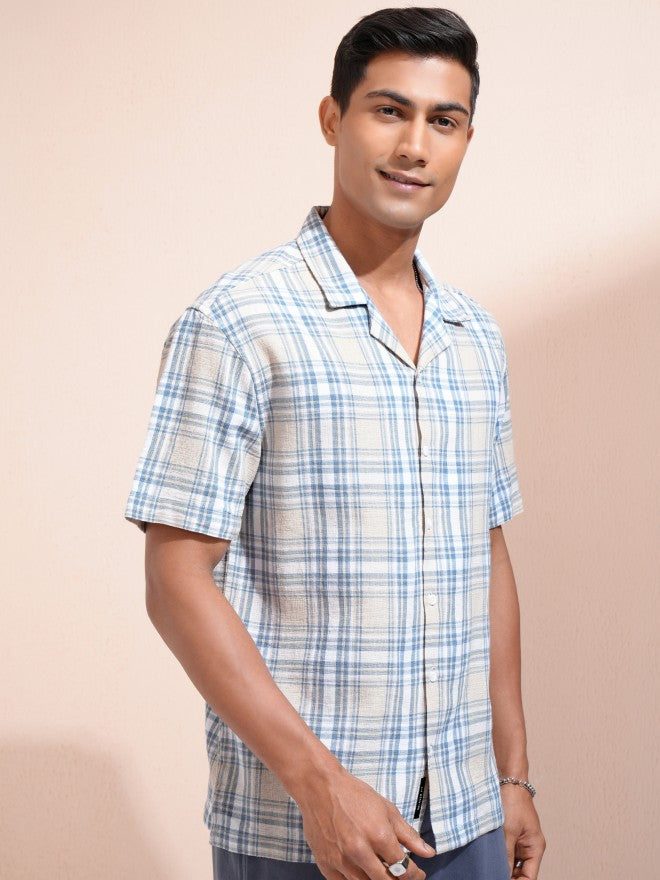 Locomotive Men Beige Checked Relaxed Fit Casual Shirt - Beige - Image 6