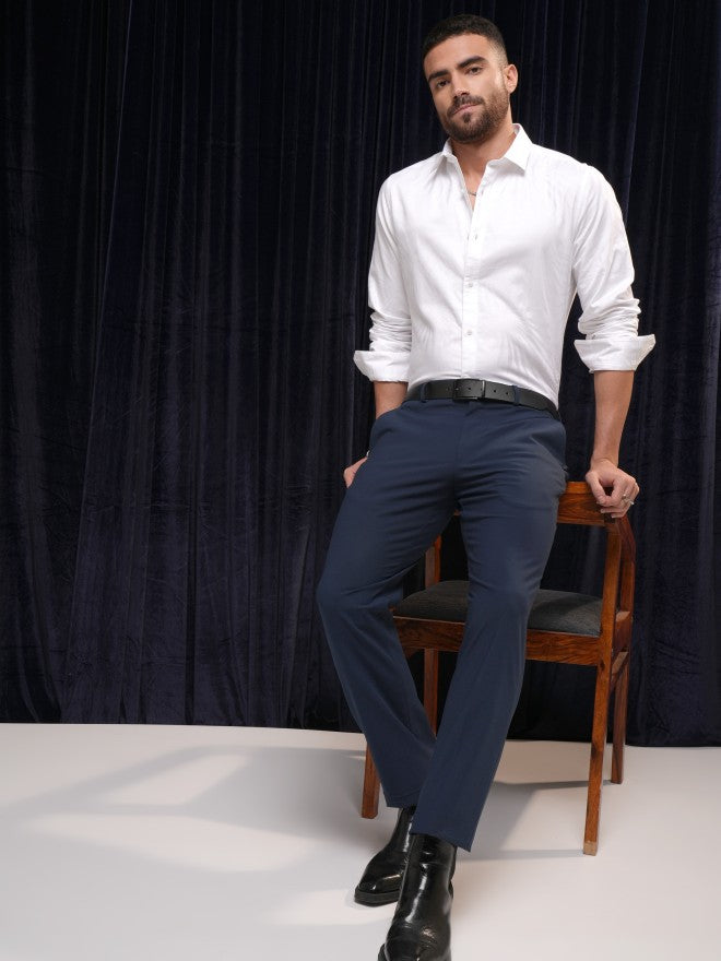 Locomotive Premium Men White Self Design Slim Fit Casual Shirt - White - Image 2