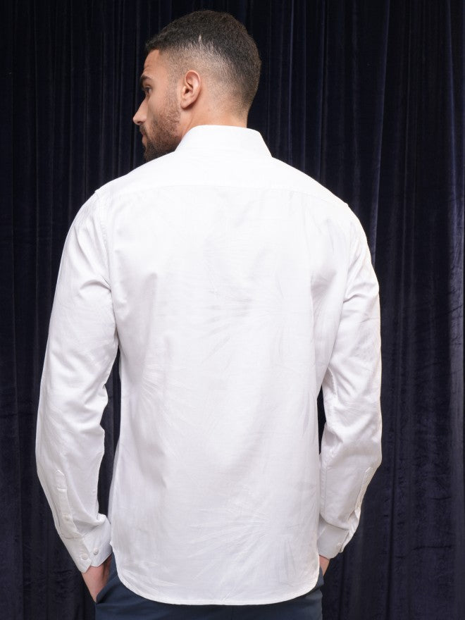 Locomotive Premium Men White Self Design Slim Fit Casual Shirt - White - Image 3