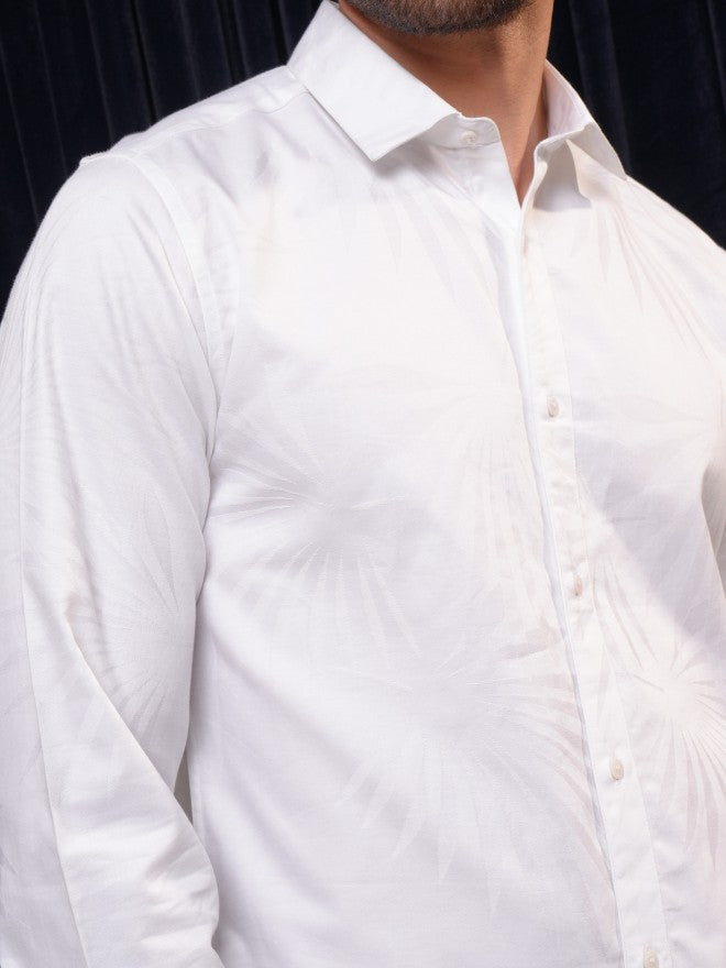 Locomotive Premium Men White Self Design Slim Fit Casual Shirt - White - Image 5