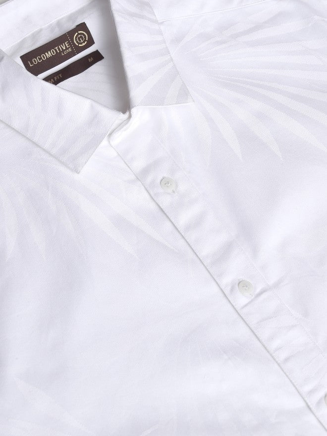 Locomotive Premium Men White Self Design Slim Fit Casual Shirt - White - Image 7