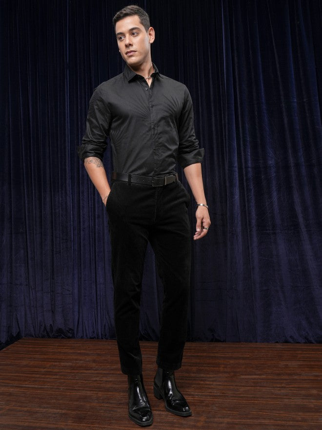 Locomotive Men Black Textured Slim Fit Casual Shirt - Black - Image 2