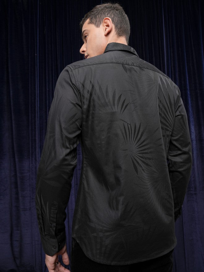 Locomotive Men Black Textured Slim Fit Casual Shirt - Black - Image 3