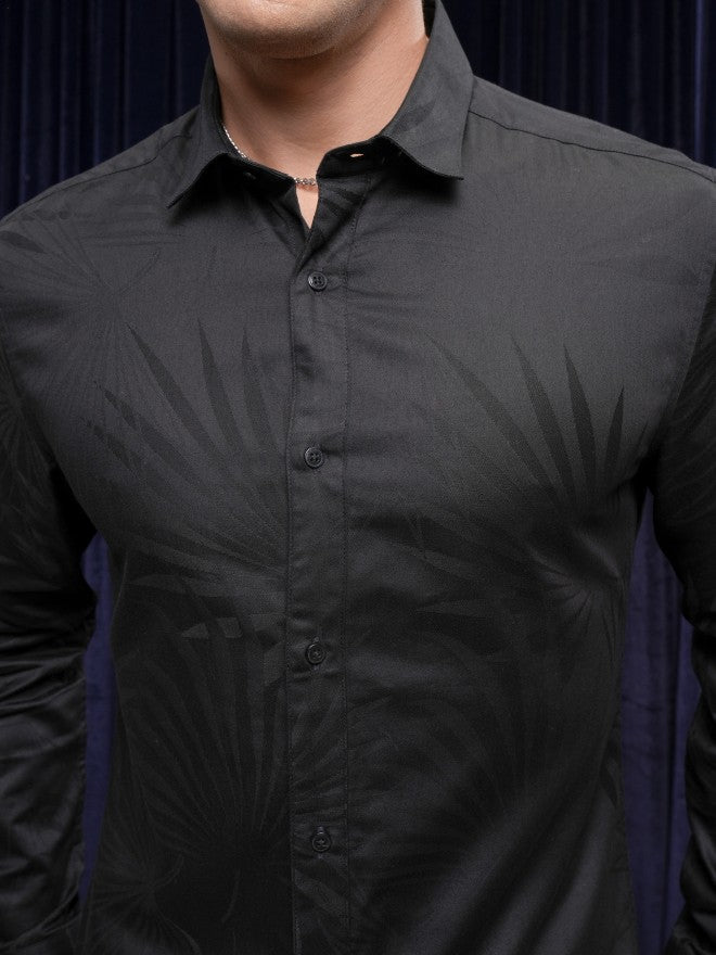 Locomotive Men Black Textured Slim Fit Casual Shirt - Black - Image 5