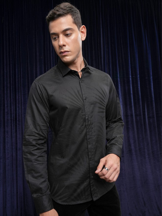 Locomotive Men Black Textured Slim Fit Casual Shirt - Black - Image 6
