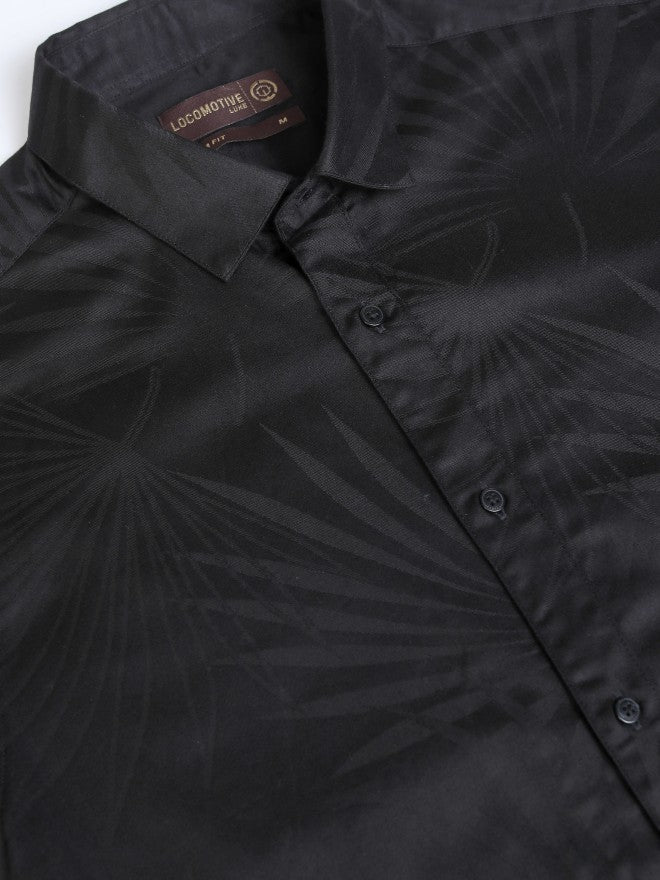 Locomotive Men Black Textured Slim Fit Casual Shirt - Black - Image 7