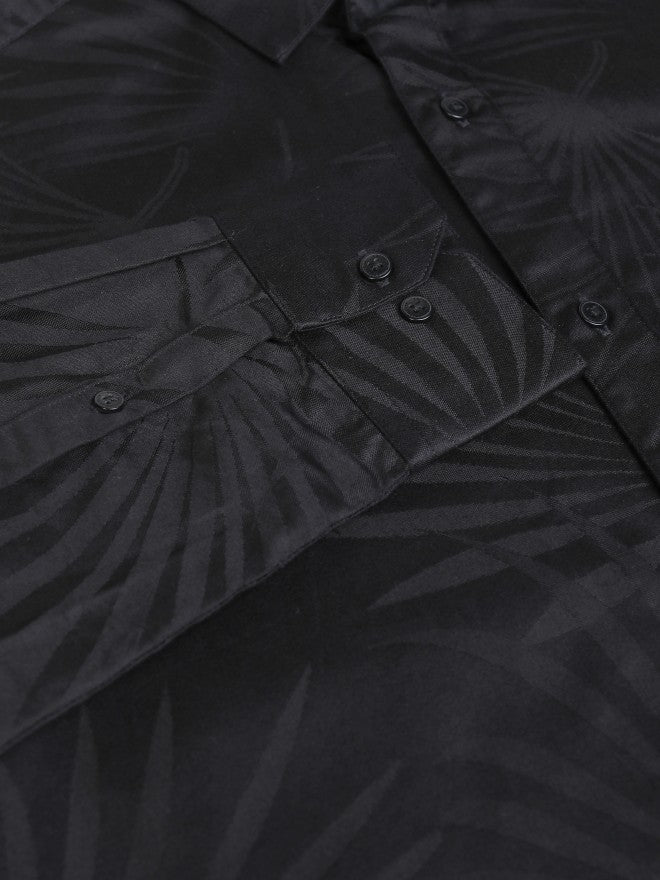 Locomotive Men Black Textured Slim Fit Casual Shirt - Black - Image 8