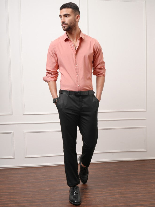 Locomotive Premium Men Peach Solid Slim Fit Casual Shirt - Peach - Image 2