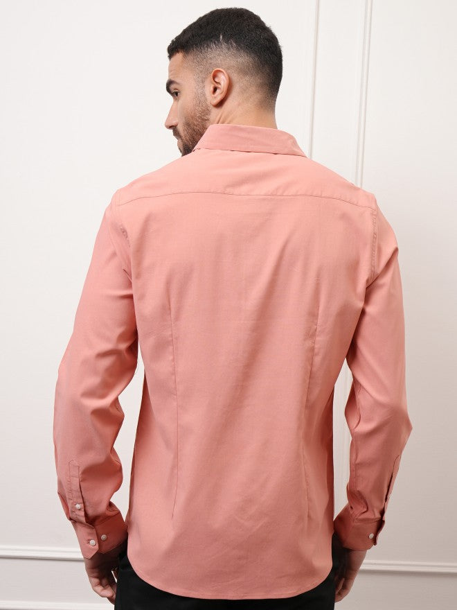 Locomotive Premium Men Peach Solid Slim Fit Casual Shirt - Peach - Image 3