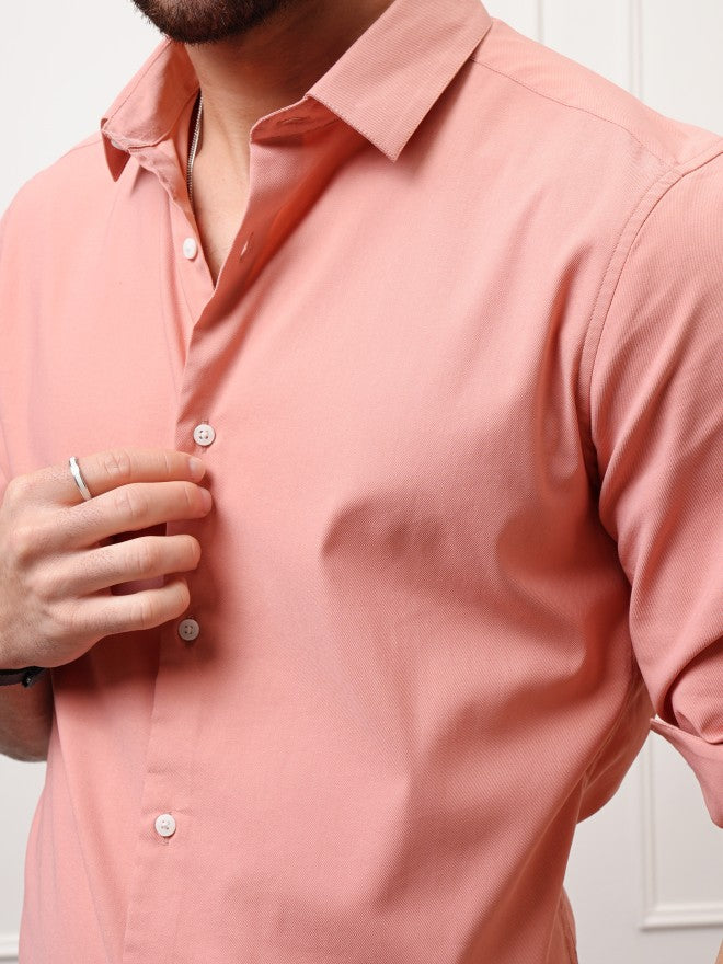 Locomotive Premium Men Peach Solid Slim Fit Casual Shirt - Peach - Image 5