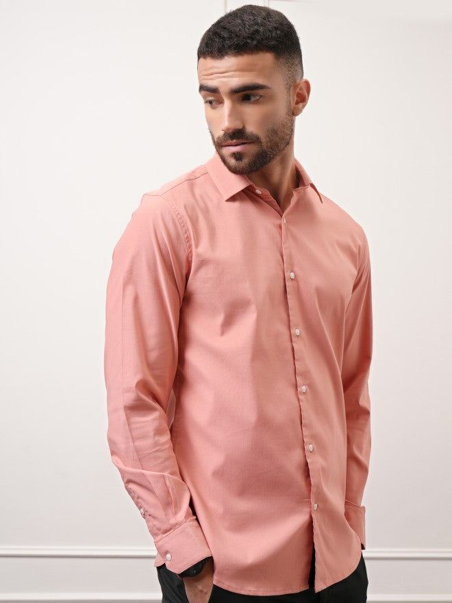 Locomotive Premium Men Peach Solid Slim Fit Casual Shirt - Peach - Image 6