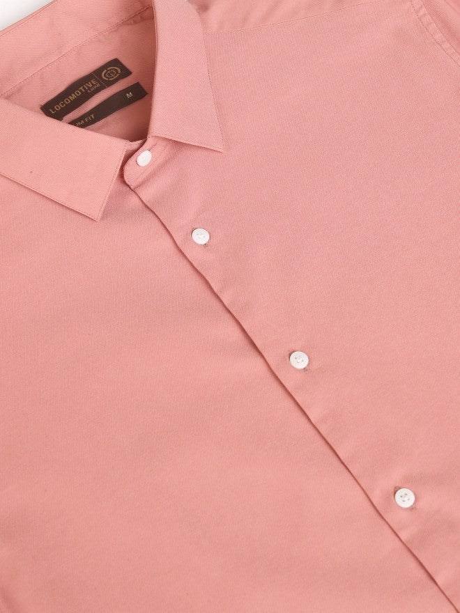 Locomotive Premium Men Peach Solid Slim Fit Casual Shirt - Peach - Image 7